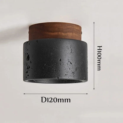 Random Texture / D120xH100mm / E27 Socket|No Bulb lncluded Plafonnier pierre de travertin noir