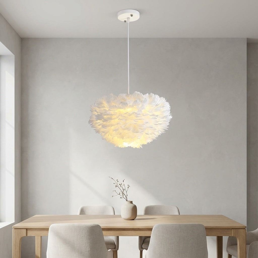 Suspension à plumes BLANC 30 CM