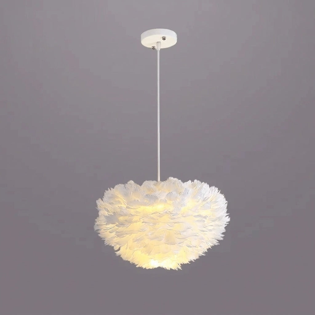 Suspension à plumes BLANC 60 CM