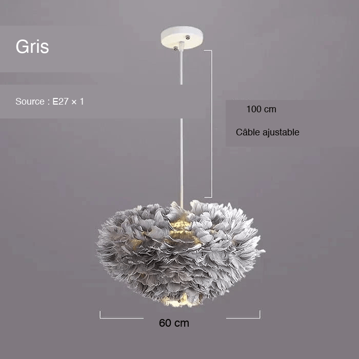 GRIS 60 CM Suspension à plumes