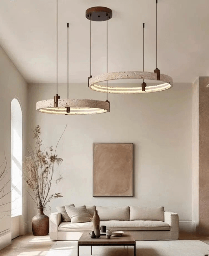 Suspension anneaux en pierre de travertin