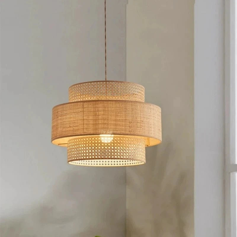 Suspension avec abat-jour en rotin