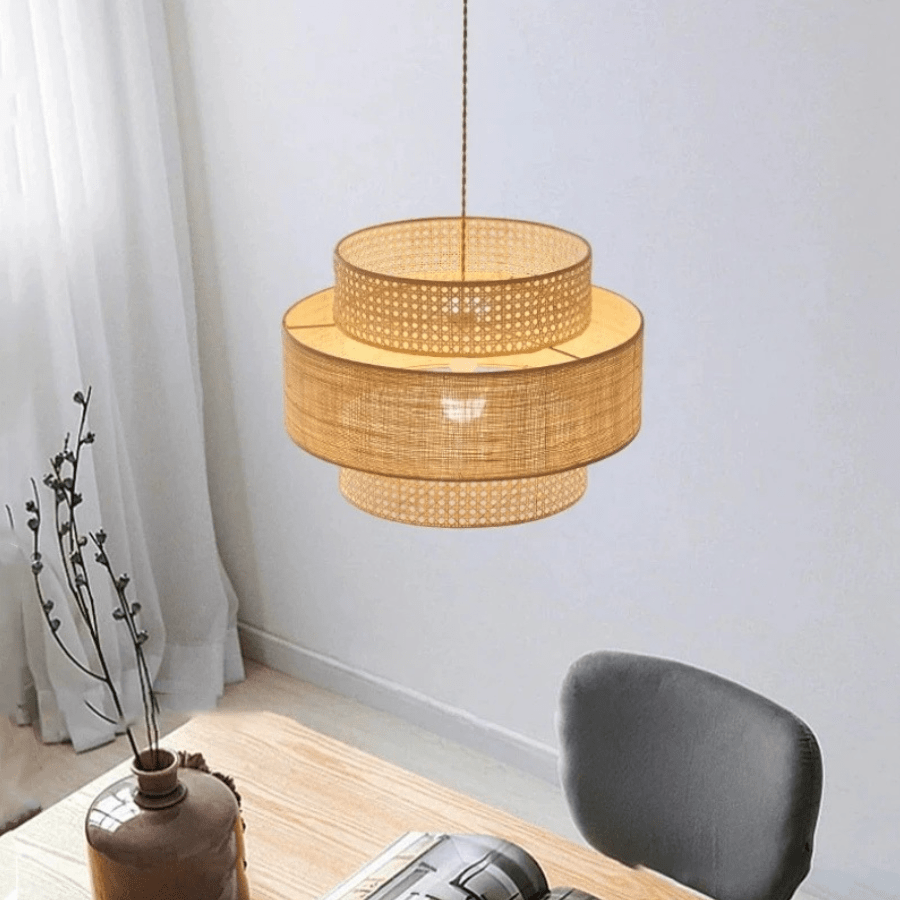 Suspension avec abat-jour en rotin