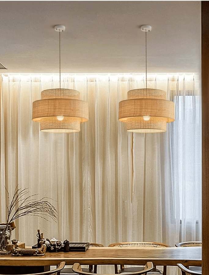 Suspension avec abat-jour en rotin