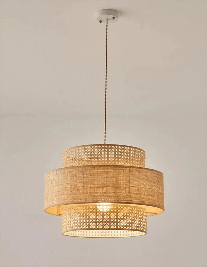 Suspension avec abat-jour en rotin