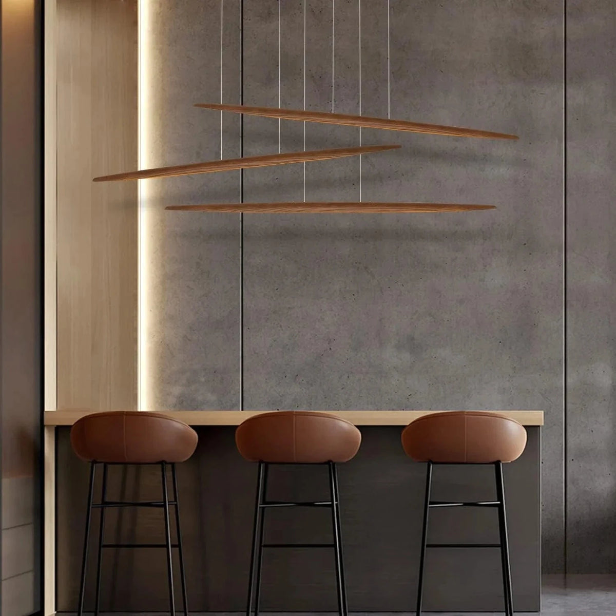 Suspension barre led bois plate