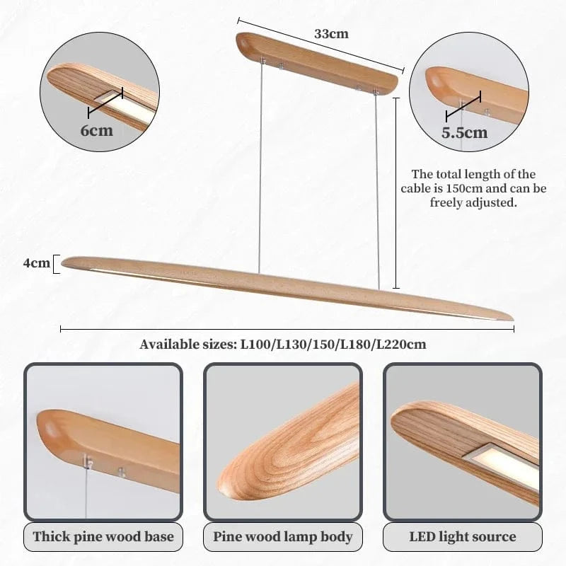 Suspension barre led bois plate
