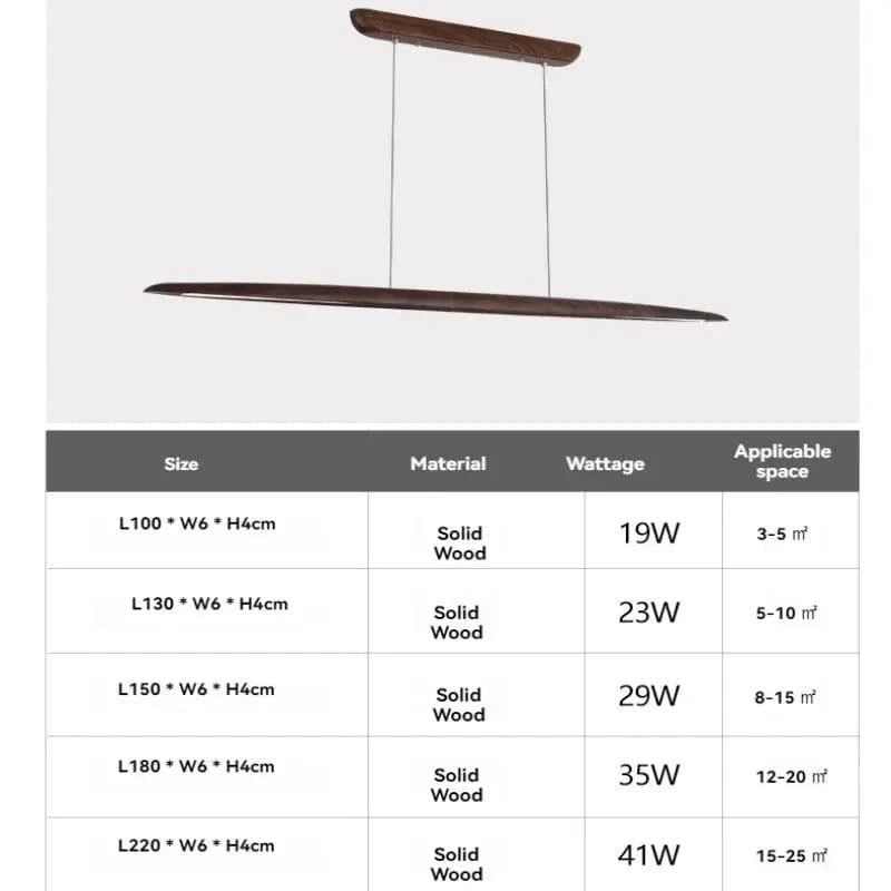 Suspension barre led bois plate