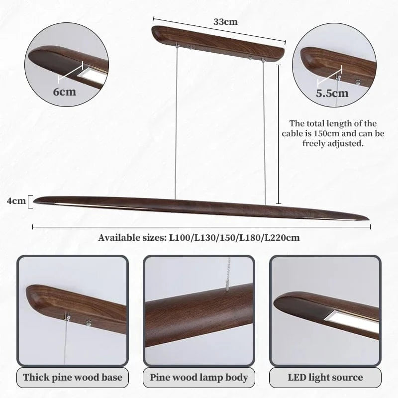 Suspension barre led bois plate