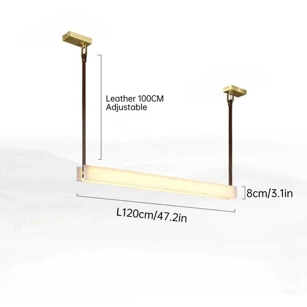 L120CM / Warm Light Suspension barre led en marbre espagnol et lanière en cuir