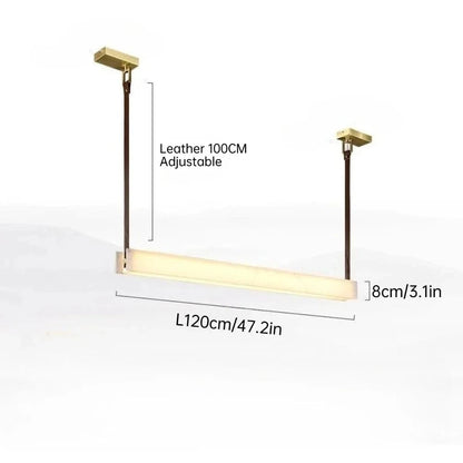 L120CM / Warm Light Suspension barre led en marbre espagnol et lanière en cuir