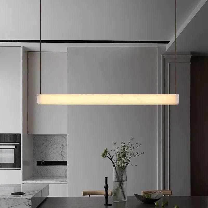 Suspension barre led en marbre espagnol et lanière en cuir