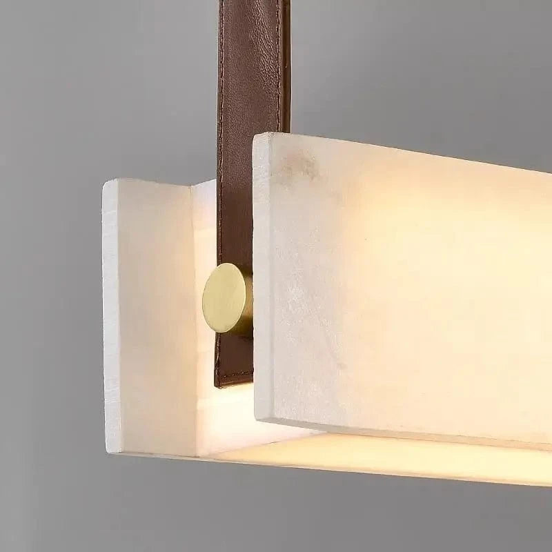Suspension barre led en marbre espagnol et lanière en cuir