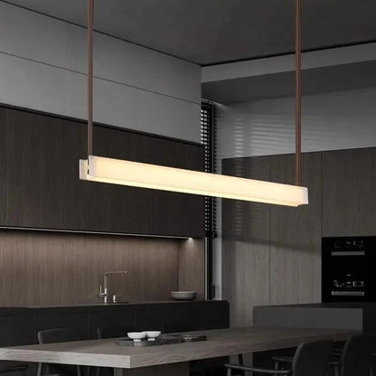 Suspension barre led en marbre espagnol et lanière en cuir