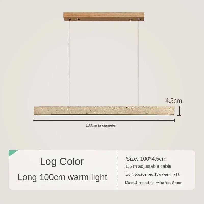 A-100CM / Warm White Suspension barre led en pierre de travertin base bois
