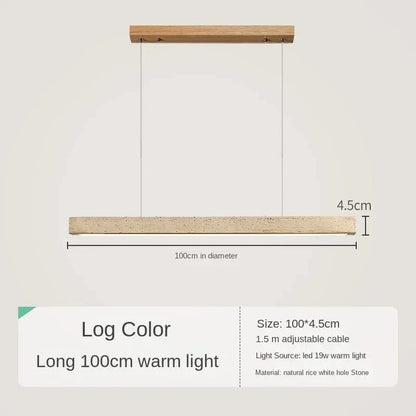 A-100CM / Warm White Suspension barre led en pierre de travertin base bois