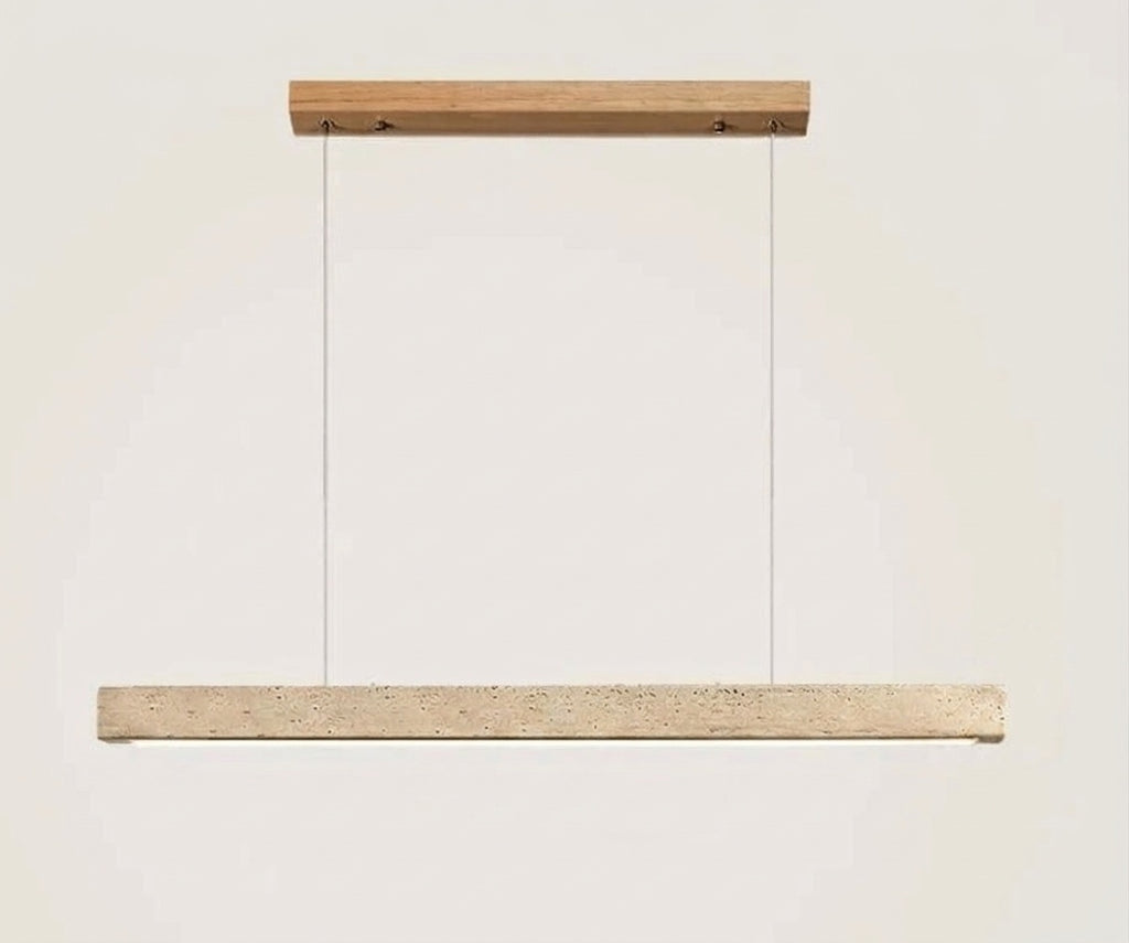 Suspension barre led en pierre de travertin base bois A-100CM