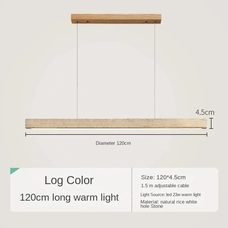 A-120CM / Warm White Suspension barre led en pierre de travertin base bois