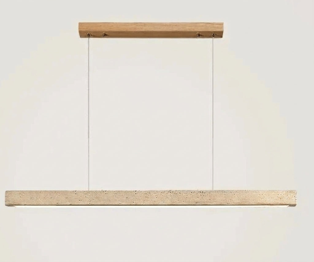 Suspension barre led en pierre de travertin base bois A-120CM