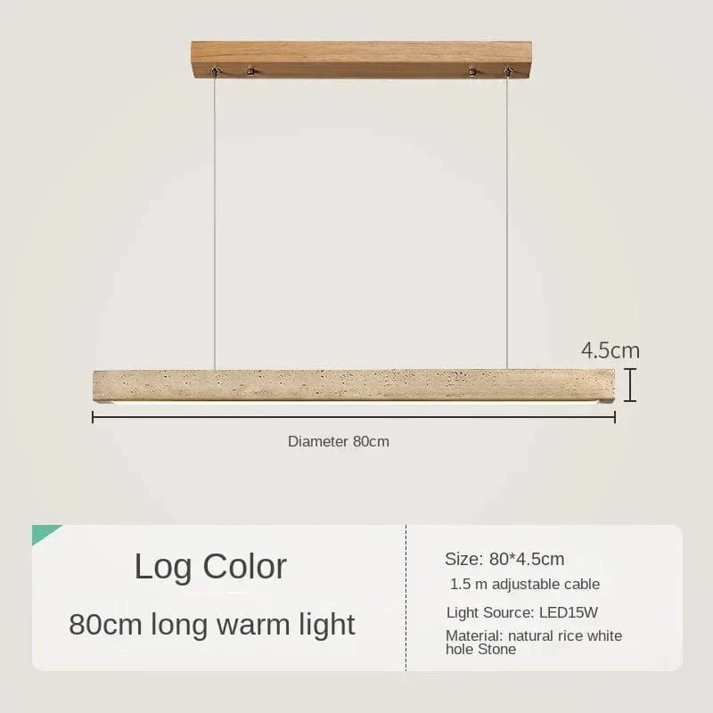 A-80CM / Warm White Suspension barre led en pierre de travertin base bois