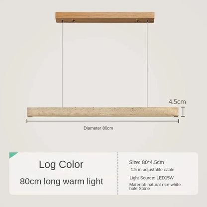 A-80CM / Warm White Suspension barre led en pierre de travertin base bois