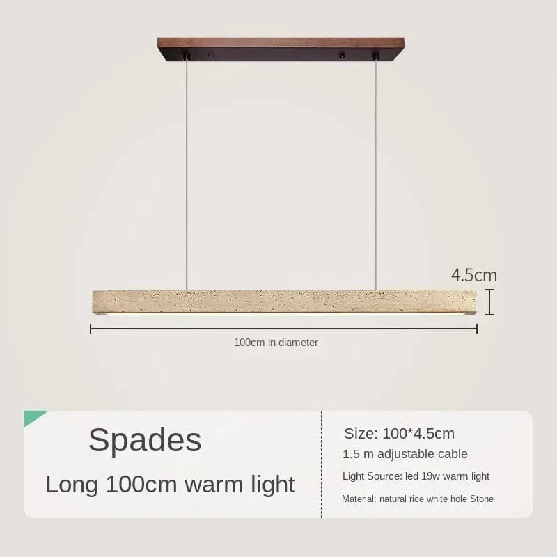 B-100CM / Warm White Suspension barre led en pierre de travertin base bois