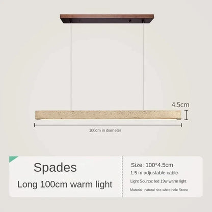 B-100CM / Warm White Suspension barre led en pierre de travertin base bois