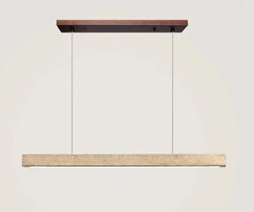 Suspension barre led en pierre de travertin base bois B-100CM
