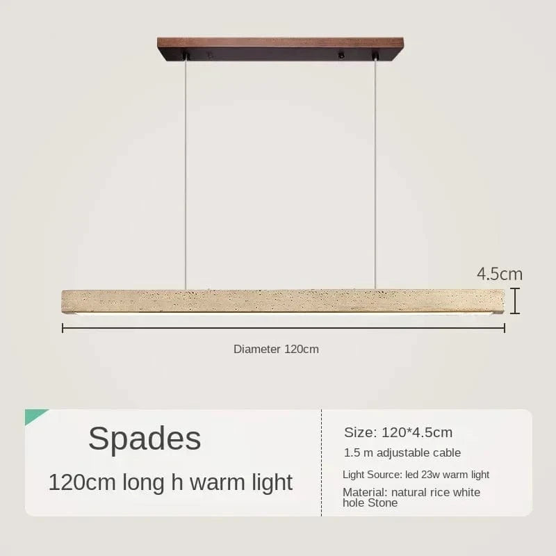 B-120CM / Warm White Suspension barre led en pierre de travertin base bois