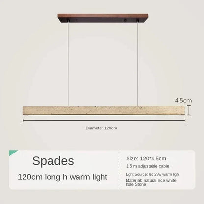 B-120CM / Warm White Suspension barre led en pierre de travertin base bois