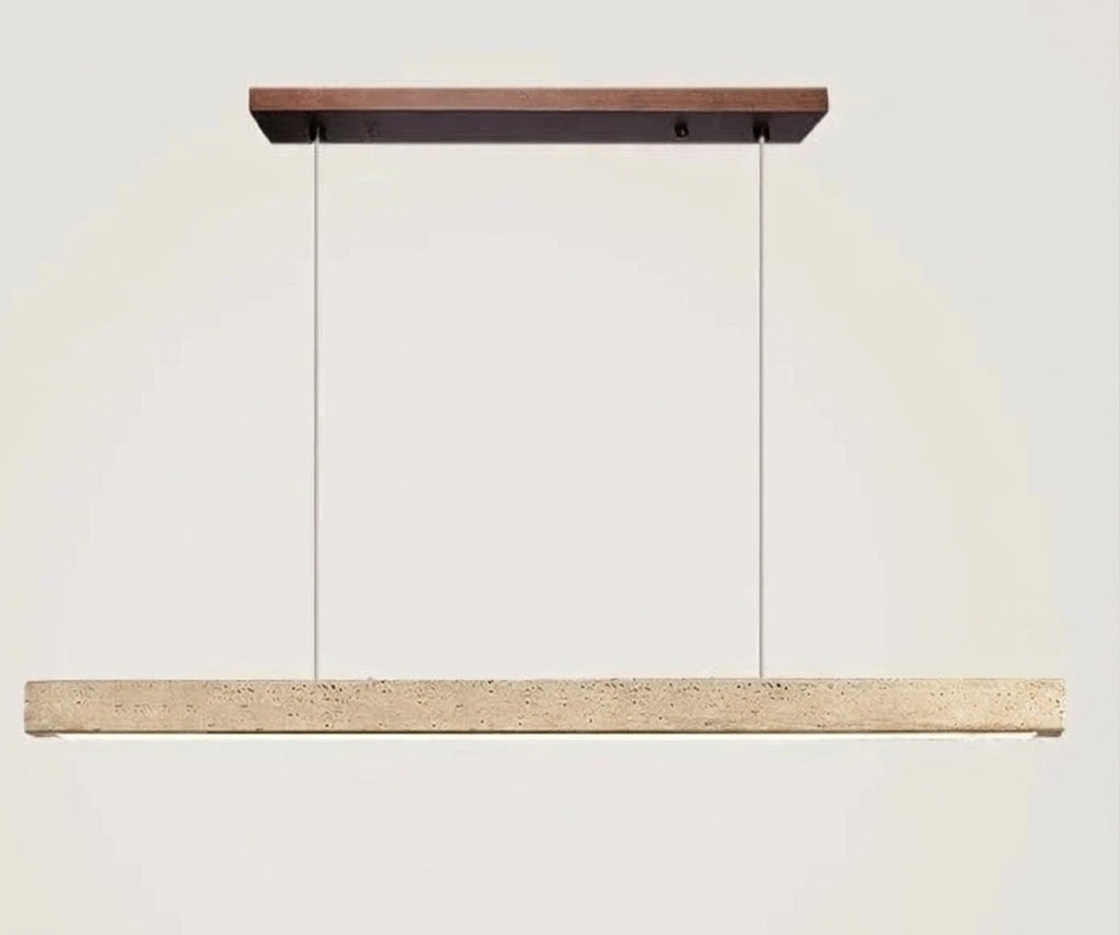 Suspension barre led en pierre de travertin base bois B-120CM