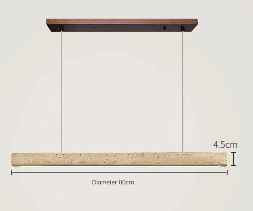 B-80CM Suspension barre led en pierre de travertin base bois