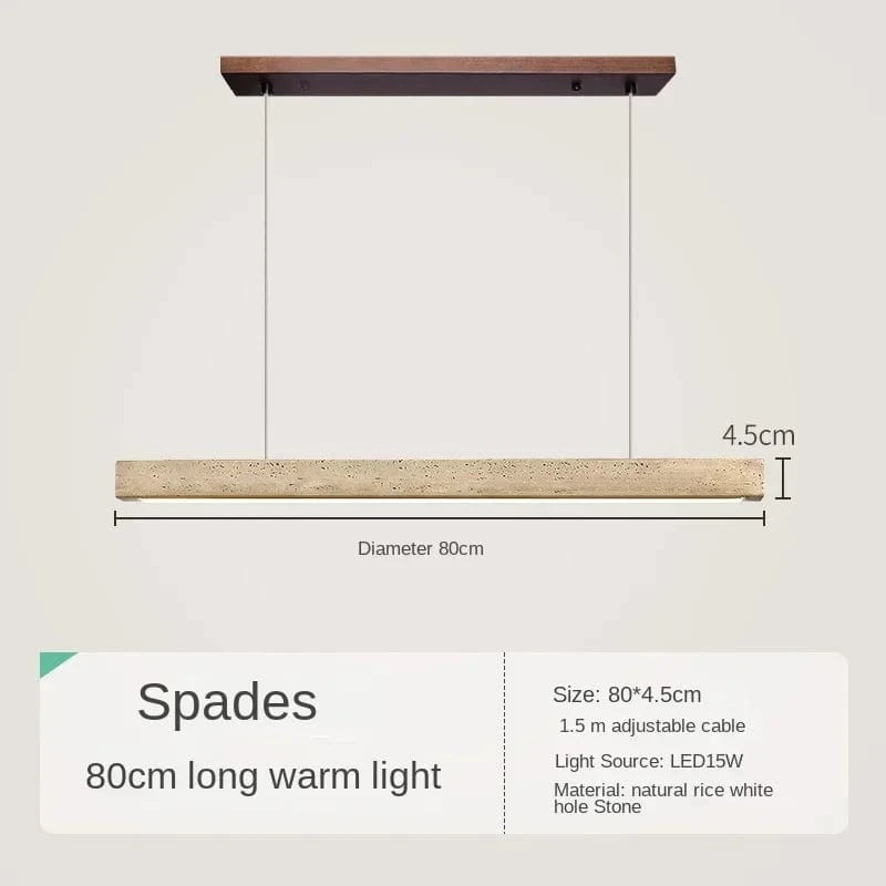 B-80CM / Warm White Suspension barre led en pierre de travertin base bois
