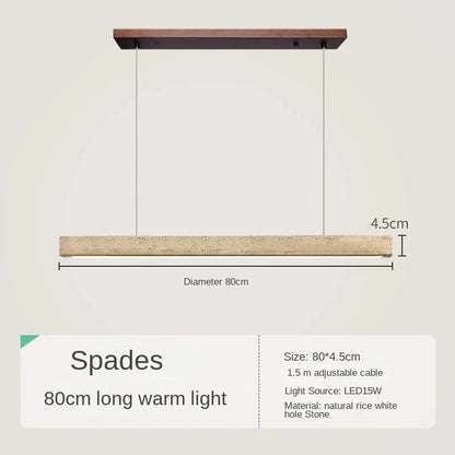 B-80CM / Warm White Suspension barre led en pierre de travertin base bois