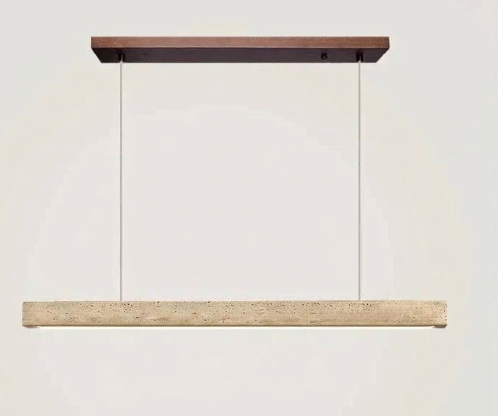 Suspension barre led en pierre de travertin base bois B-80CM