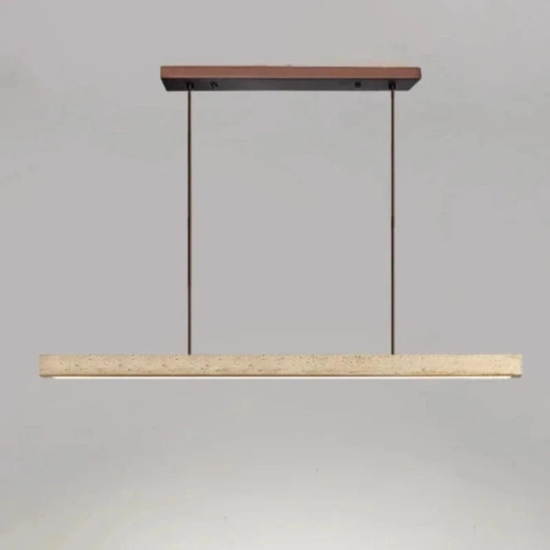 Suspension barre led en pierre de travertin base bois