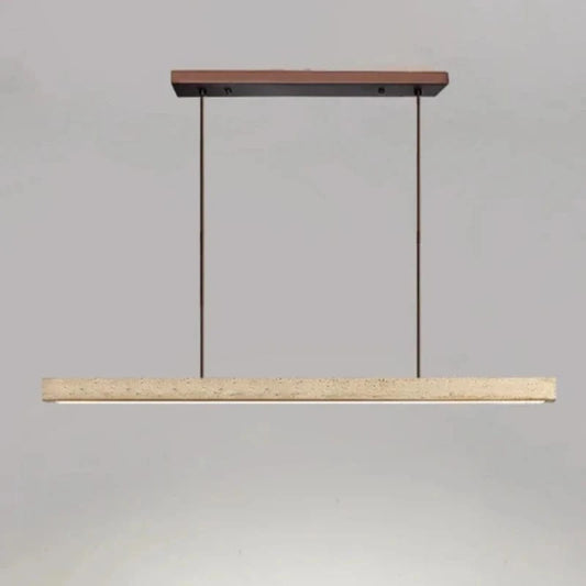 Suspension barre led en pierre de travertin base bois