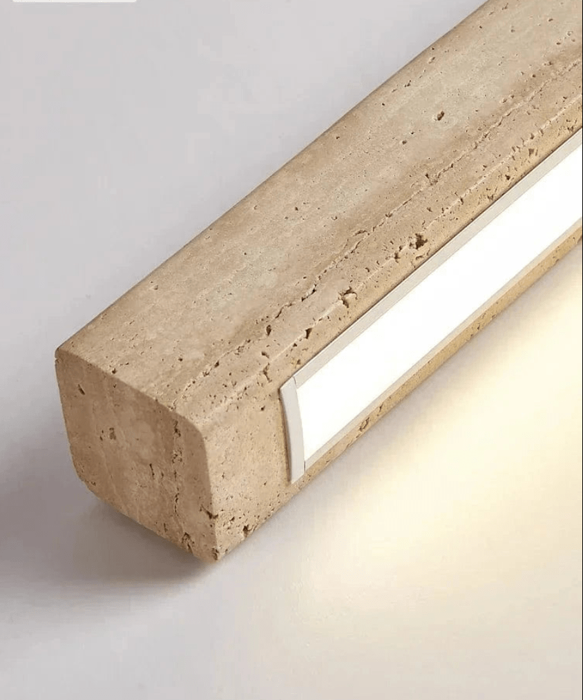 Suspension barre led en pierre de travertin base bois