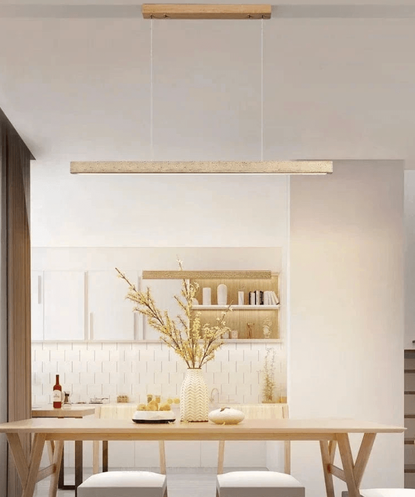 Suspension barre led en pierre de travertin base bois