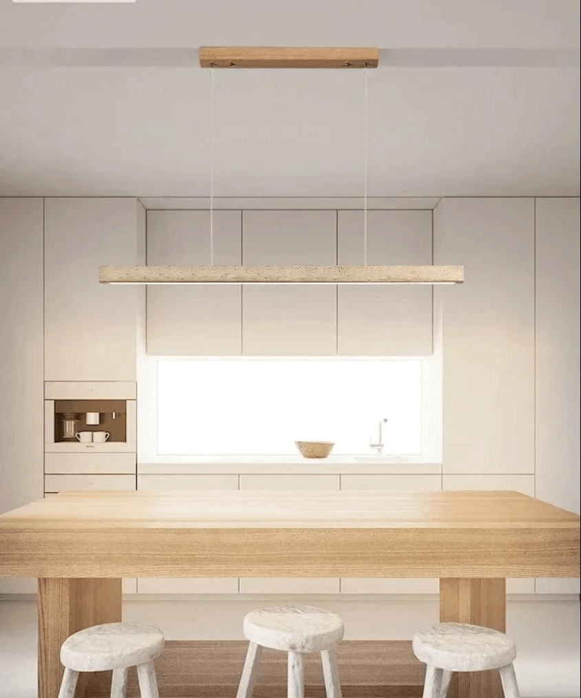 Suspension barre led en pierre de travertin base bois