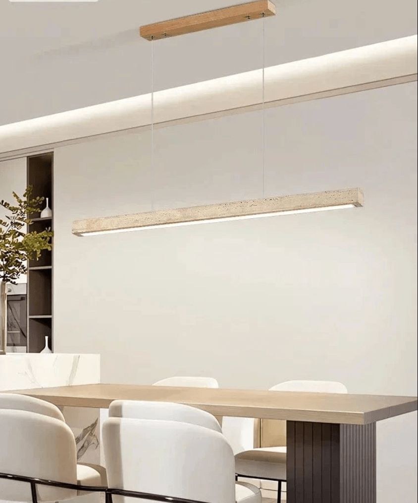 Suspension barre led en pierre de travertin base bois