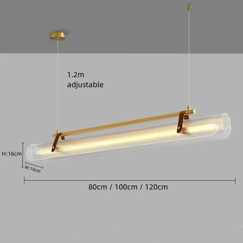 golden / 120cm / Remote dimming Suspension barre LED finition cuir