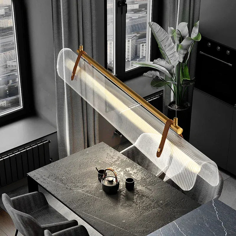 Suspension barre LED finition cuir
