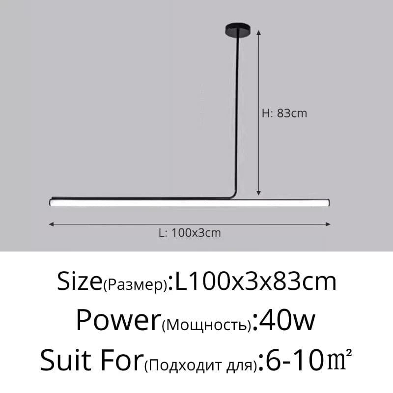 L100 Black / Cold White no remote Suspension barre led ultra minimalisme