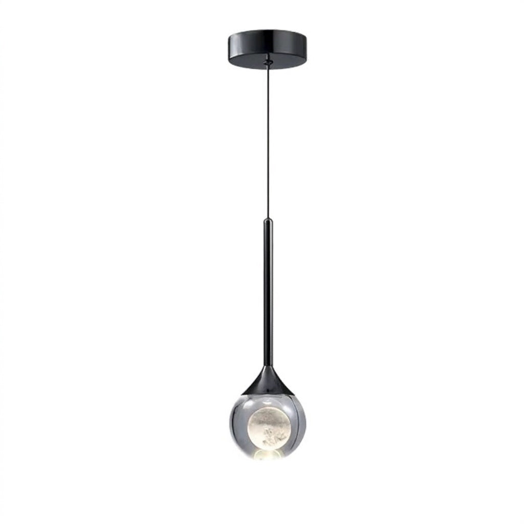 Suspension boule de verre design lunaire Type A Noir / Blanc chaud