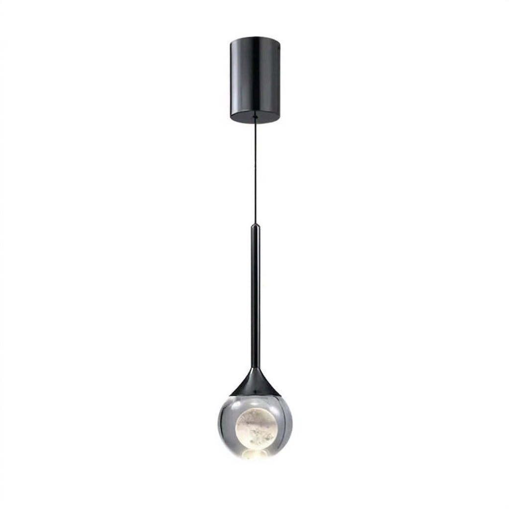 Suspension boule de verre design lunaire Type B Noir / Blanc chaud