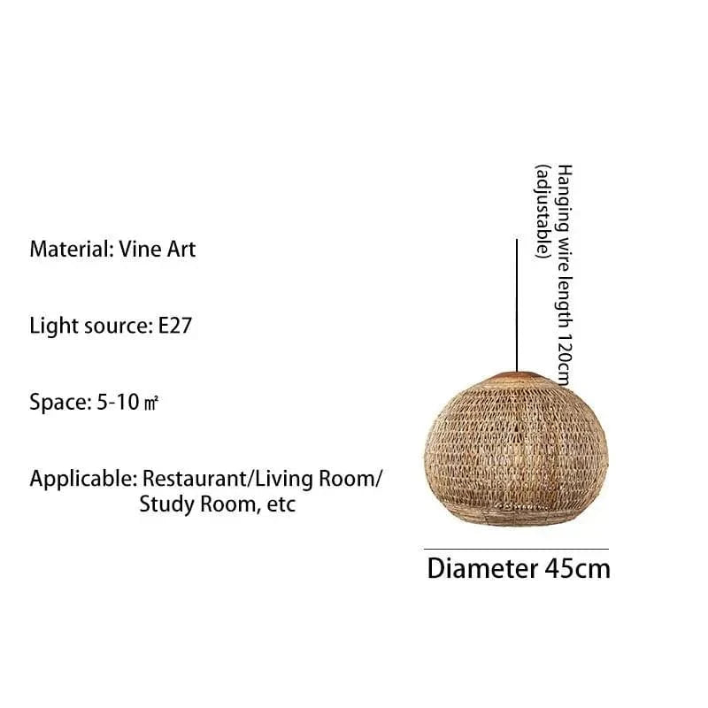 45 CM / AMPOULE FROIDE 6000k Suspension boule en rotin