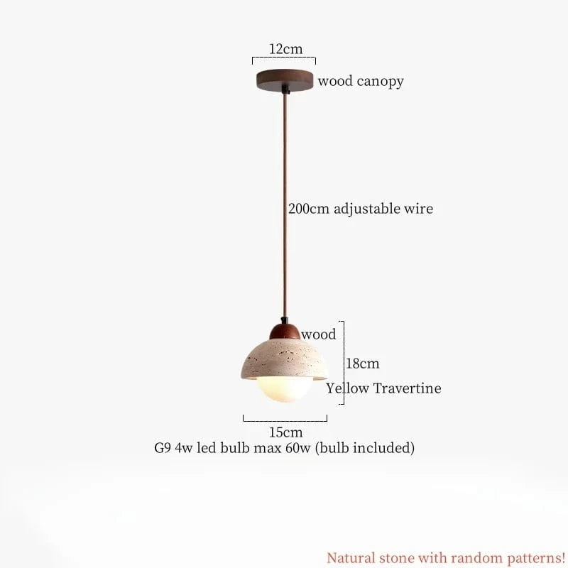 Yellow Travertine 3 / 4W(Max 60W) / CHINA Suspension boule et travertin