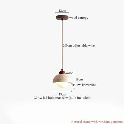Yellow Travertine 3 / 4W(Max 60W) / CHINA Suspension boule et travertin