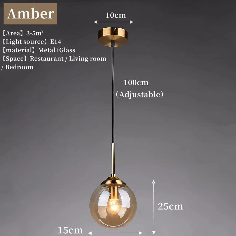 AMBRÉ / LUMIÈRE CHAUDE Suspension boule verre design